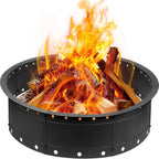 36 Inch Fire Pit Ring, Large Outdoor Campfire Pit For Patio Backyard Garden, Smokeless Steel Firepit With Air Vent For Efficient Burning & Anti-Rust Coating, Black Steel