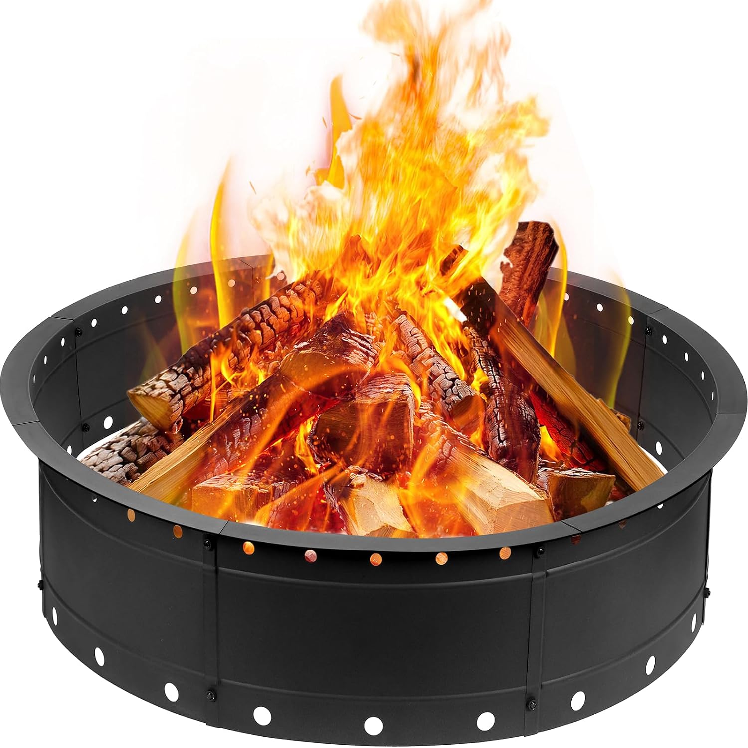 36 Inch Fire Pit Ring, Large Outdoor Campfire Pit For Patio Backyard Garden, Smokeless Steel Firepit With Air Vent For Efficient Burning & Anti-Rust Coating, Black Steel