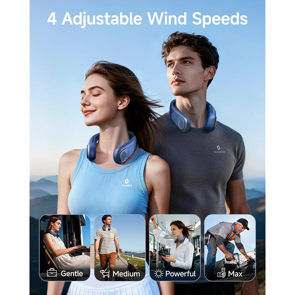 Sweetfull Portable Neck Fan: 5200Mah Bladeless Personal Fan | 4 Speeds, 20H Max Runtime, No Hair Twist Quiet Wearable Fan For Travel | Birthday Gifts For Men Women Mom Dad