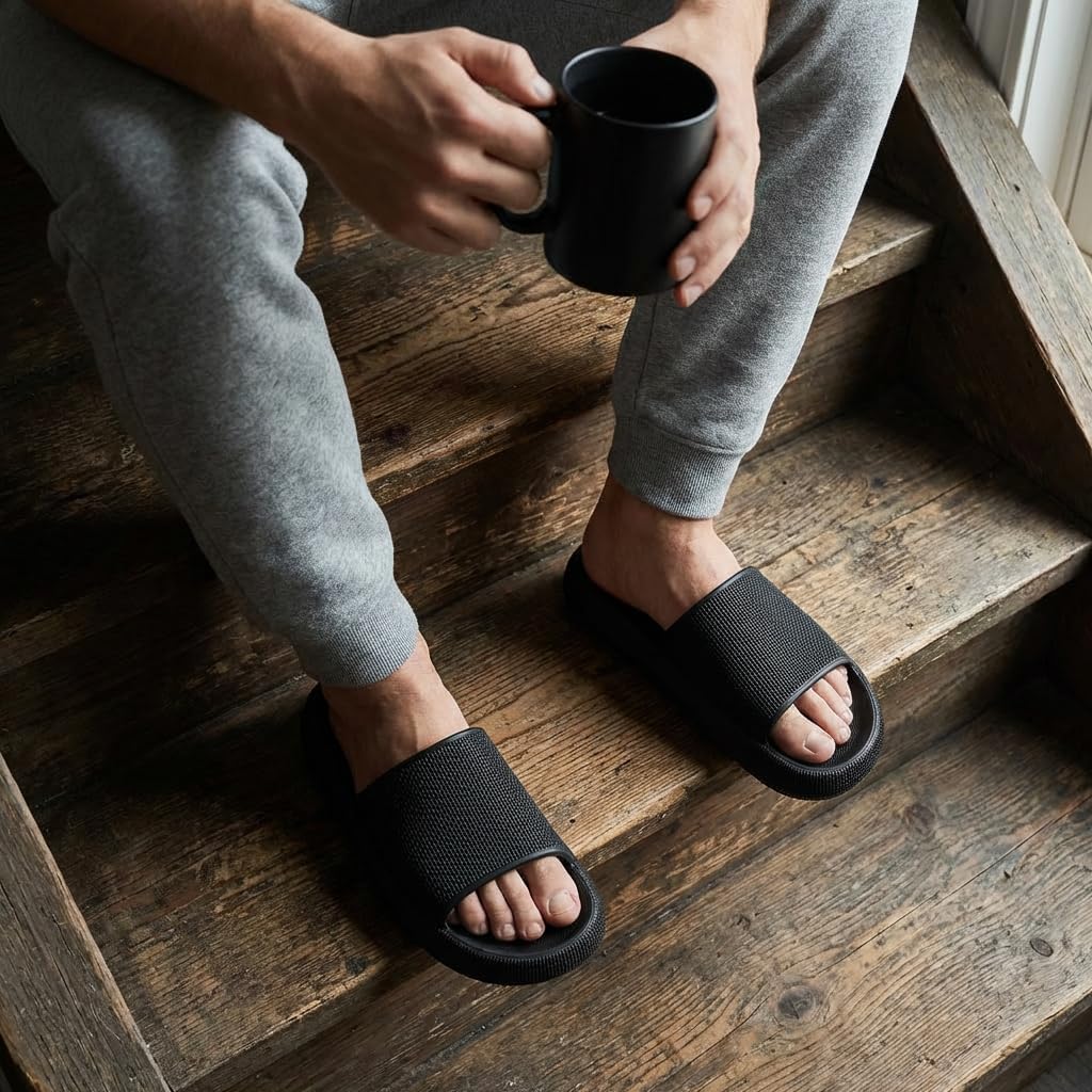 Cushionaire Feather Eva Mens Sandals – Slip On Recovery Slides, Lightweight Water Shoes For Men