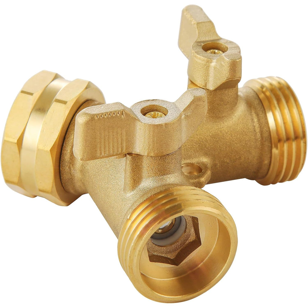 Garden Hose Splitter 2 Way Heavy Duty, Outdoor Faucet Splitter | Solid Brass Spigot Splitter Hose Y Splitter With Shutoff Valve