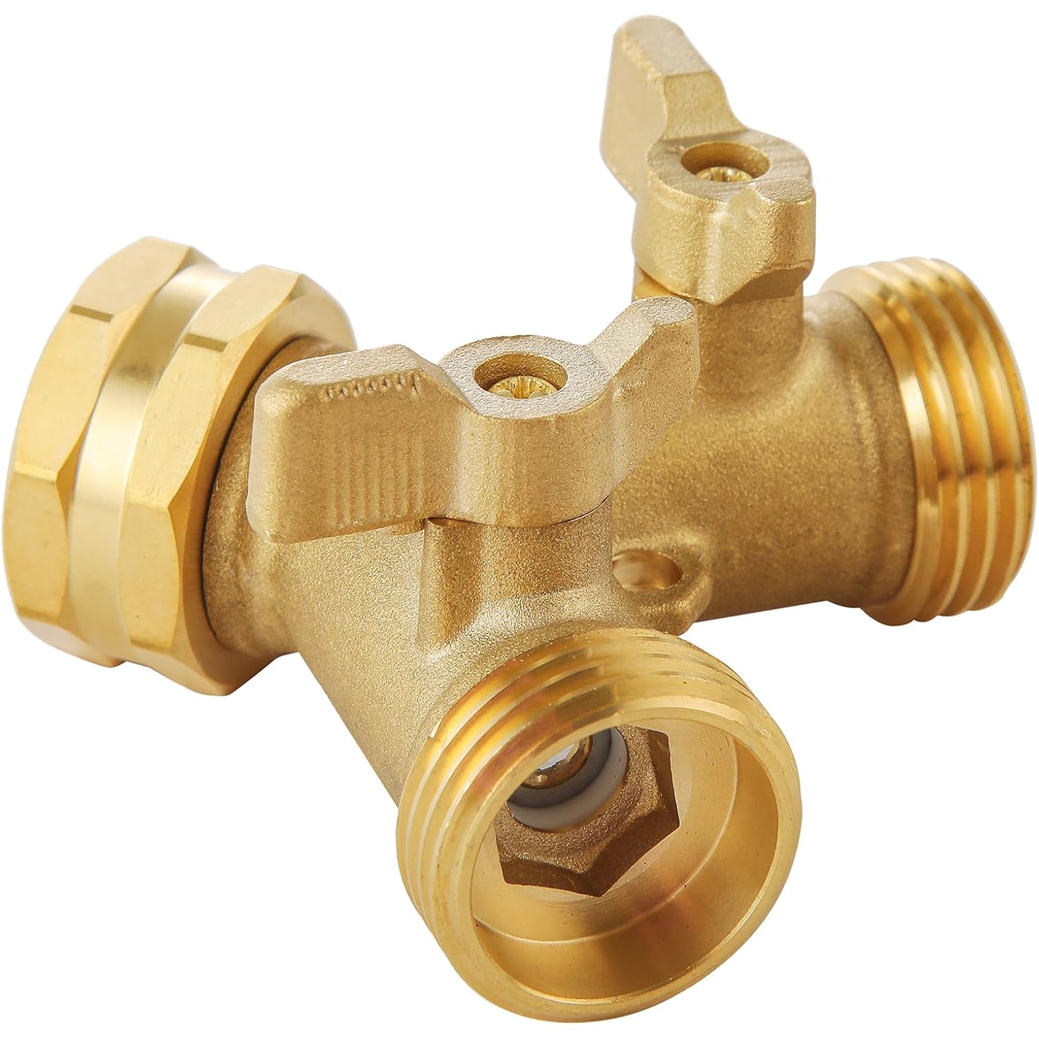 Garden Hose Splitter 2 Way Heavy Duty, Outdoor Faucet Splitter | Solid Brass Spigot Splitter Hose Y Splitter With Shutoff Valve