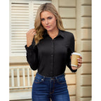 Dress Shirts For Women Long Sleeve Button Down Shirt Stretch Wrinkle Free Solid Casual Work Office Blouse Top