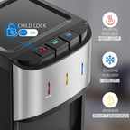 Bottom Loading Water Cooler Dispenser For 3-5 Gallon Bottles, 3 Temperature - Hot, Cold & Room Water With Child Lock, Ideal Design For Home & Office, Satin Silver