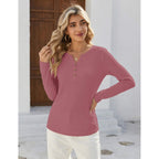 Zeagoo Women'S Long Sleeve Waffle Knit Shirts Dressy Casual Loose Button Up V Neck Tops 2026 Fall Basic Tee Blouse