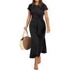 Anrabess Womens Summer Maxi Dress Casual Crew Neck Tie Waist Split Wrinkle-Free Fit Long Fashion Vacation Dresses 2026 Spring