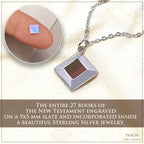Sterling Silver Nano Bible Necklace for Women : World's Smallest New Testament Pendant For Her - Engraved with 27 Books Using Nano Technology. A Unique, Elegant and creative religious Valentines gift for wife or girlfriend