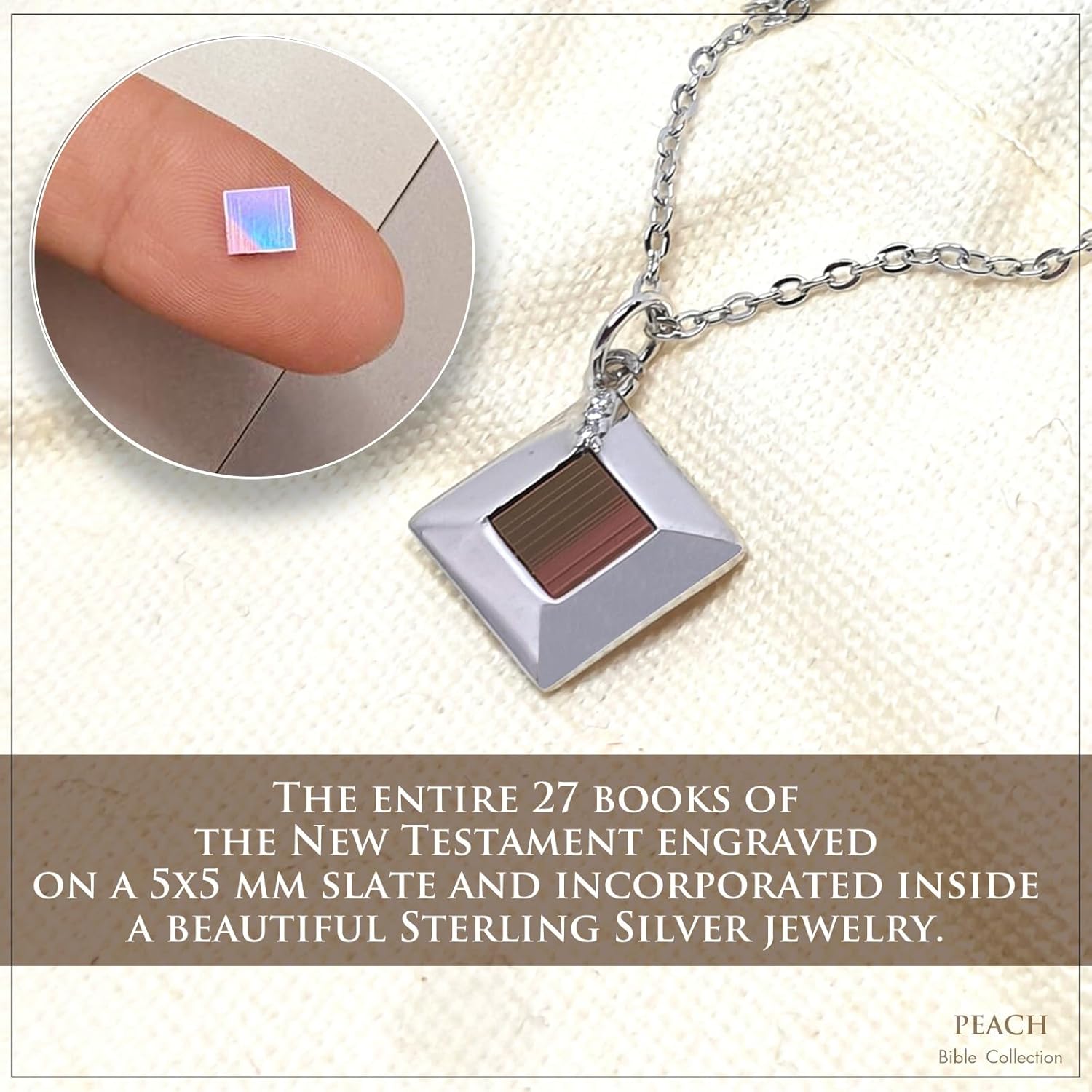 Sterling Silver Nano Bible Necklace for Women : World's Smallest New Testament Pendant For Her - Engraved with 27 Books Using Nano Technology. A Unique, Elegant and creative religious Valentines gift for wife or girlfriend