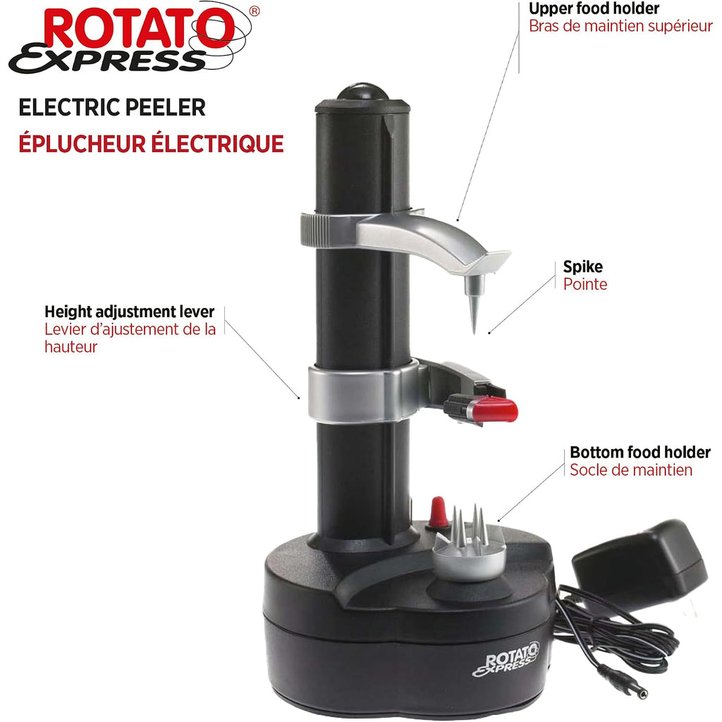 Starfrit Rotato Express Electric Peeler - 2 Spare Blades - Safe & Easy To Use - Effortlessly Peels Vegetables And Fruit