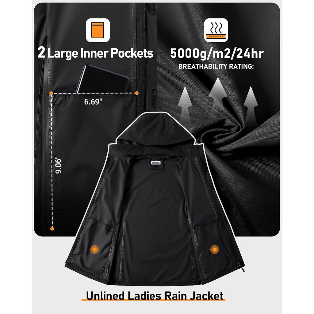 Outdoor Ventures Women'S Rain Jacket Lightweight Packable Waterproof Rain Coat With Hood For Travel Golf Hiking Windbreaker