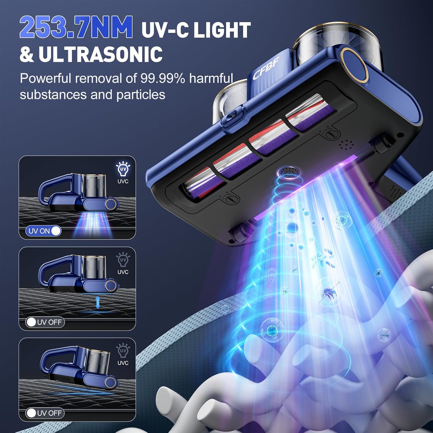 Cfbf Mattress Bed Vacuum Cleaner With 16Kpa Suction & 253.7Nm Uv-C Light