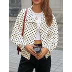 Tankaneo Womens Zip Up Cropped Jackets Polka Dot Oversized Jackets Spring Lightweight Trendy Casual Coats