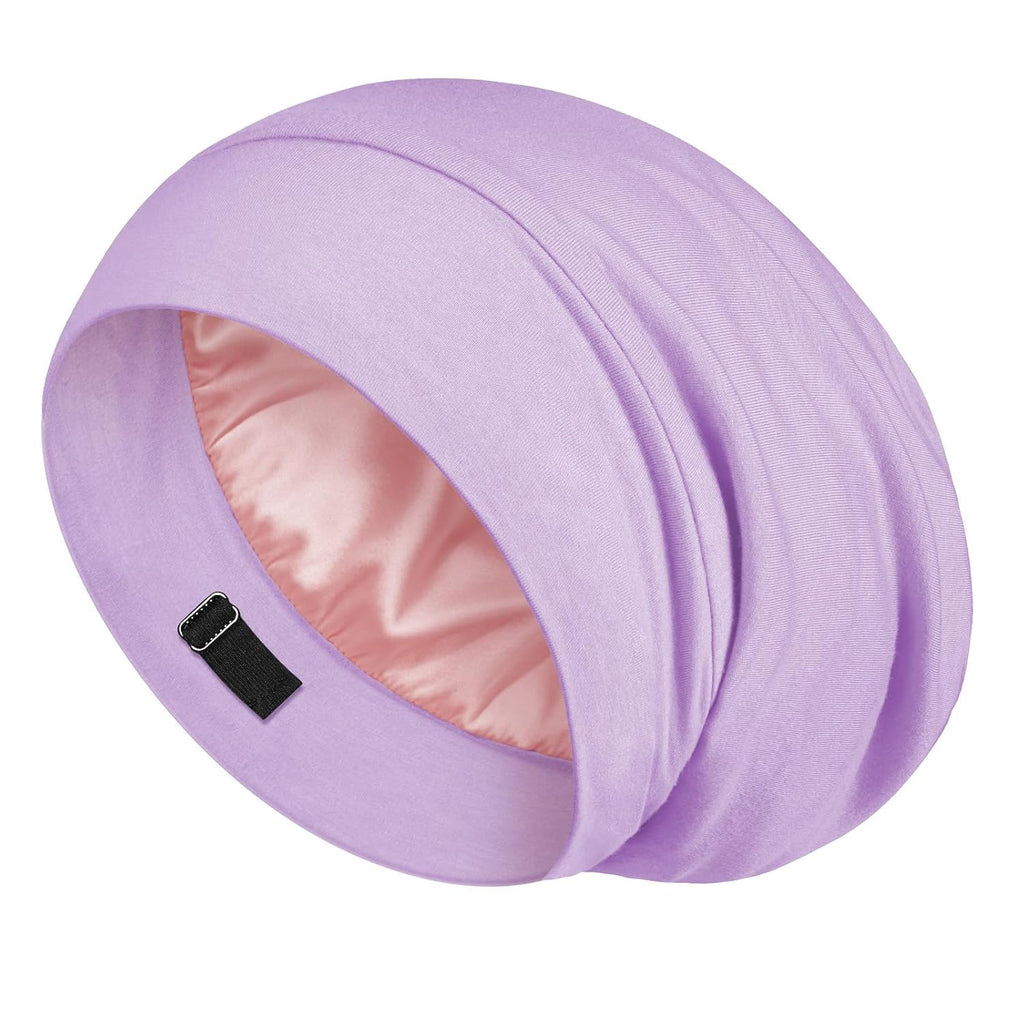 Lulusilk Mulberry Silk Lined Sleep Cap, No More Frizzy Tangled Hair, Stay On All Night Silk Hair Wrap For Sleeping With Adjustable Strap, Silk Bonnet For Women And Men, Lavender, Pack Of 1