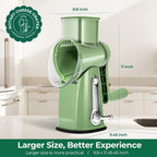 Susteas Rotary Cheese Grater 5 Blades,Kitchen Mandoline Vegetable Slicer | Retro Green, Easy To Clean, Strong Suction Base, 5 Blades Storage Box, Round Mandoline Slicer & Food Chopper For Salad