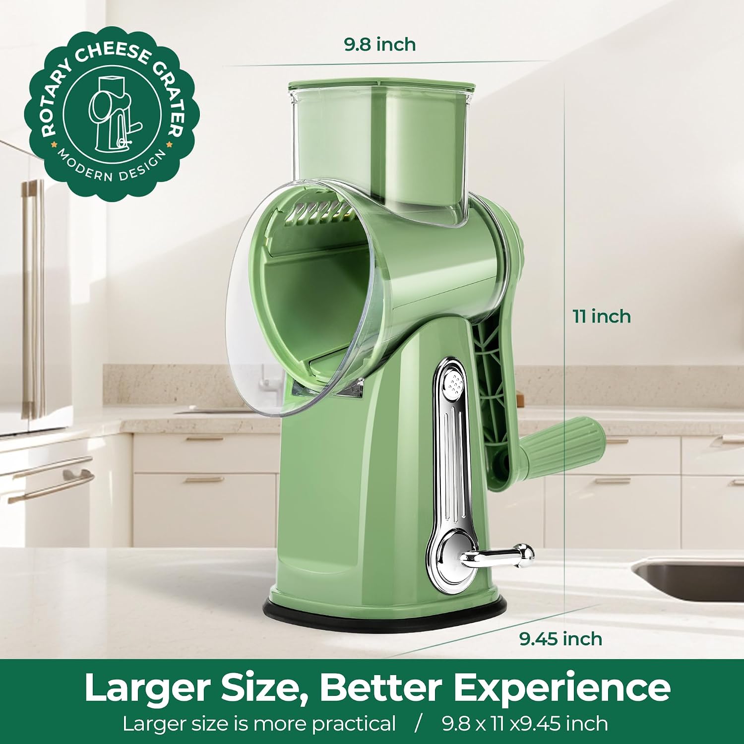 Susteas Rotary Cheese Grater 5 Blades,Kitchen Mandoline Vegetable Slicer | Retro Green, Easy To Clean, Strong Suction Base, 5 Blades Storage Box, Round Mandoline Slicer & Food Chopper For Salad