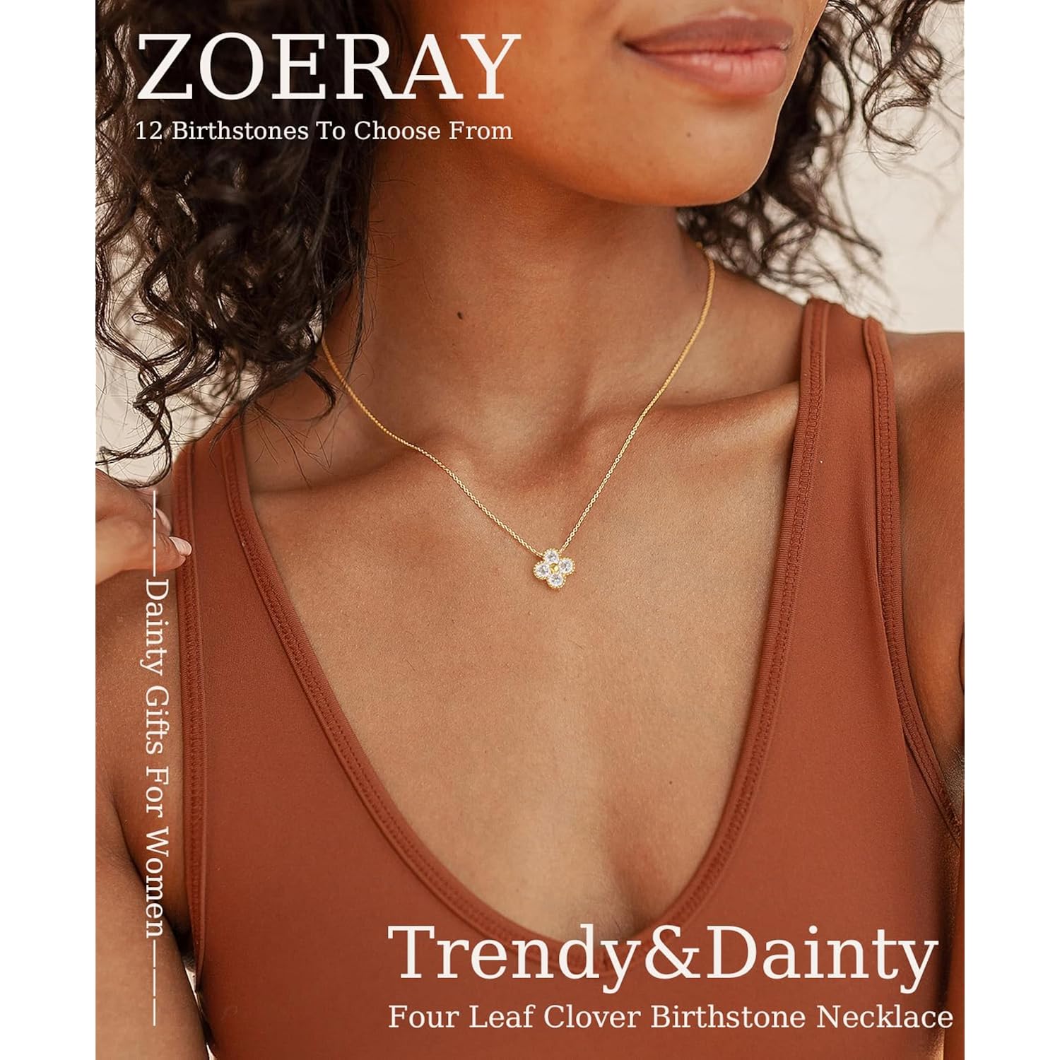 ZOERAY Mothers Day Gifts Birthstone Necklace for Women Non Tarnish 14K Gold Plated Four Leaf Clover Necklace Dainty Gold Choker Necklaces for Women Trendy CZ Emerald Pendant Necklace Birthday Jewelry