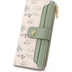 Gaekeao Womens Wallet Slim Thin Rfid Blocking Floral Vegan Leather Card Holder Bifold Long Ladies Wallet With Zipper Pocket