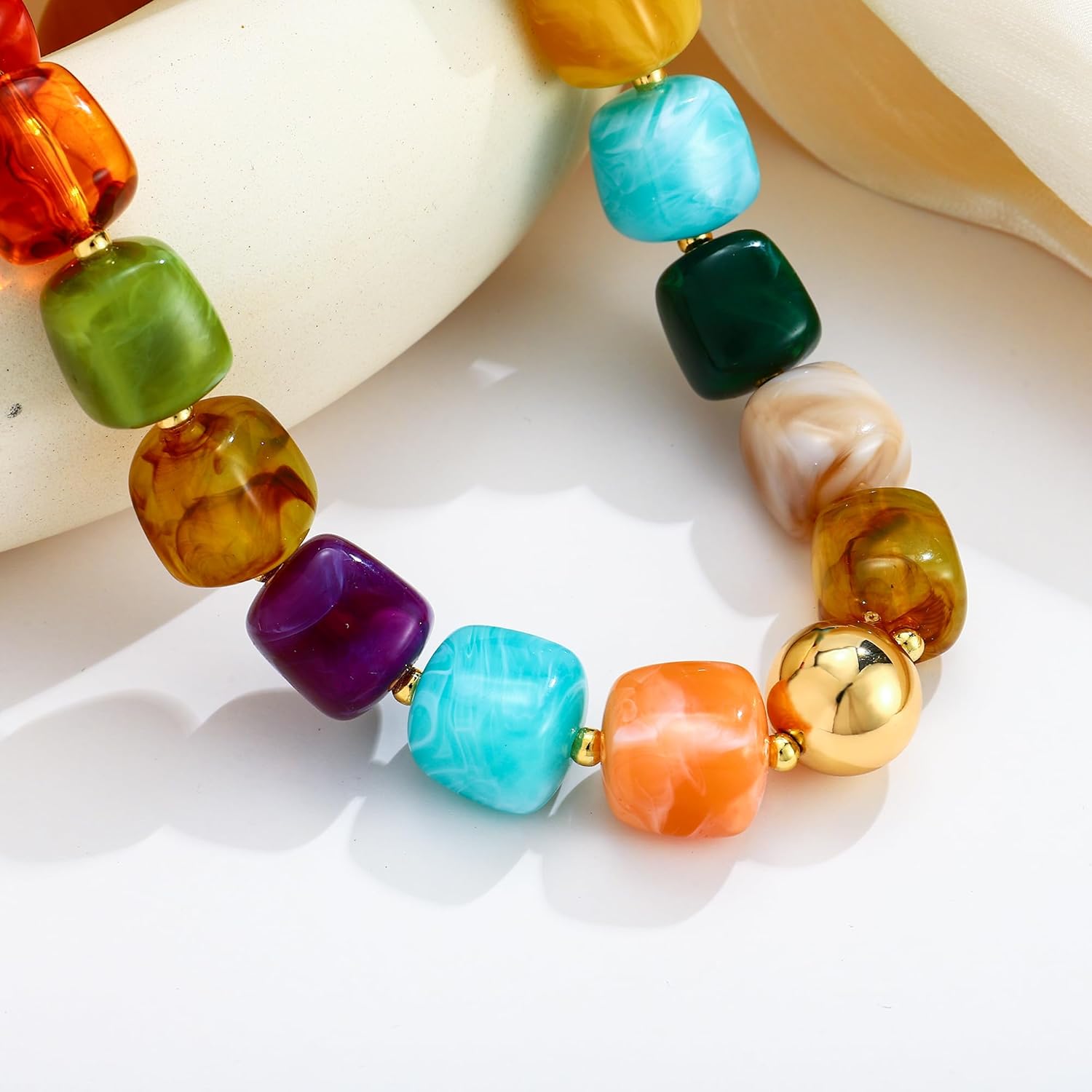 WOWORAMA Colorful Chunky Necklaces for Women Trendy Multicolor Large Square Resin Beads Necklace Boho Chunky Statement Choker Necklaces Y2K Summer Jewelry