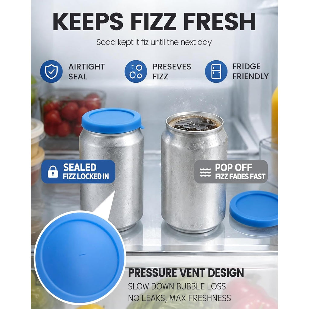 Mimore Soda Can Lids, 9 Pack Silicone Can Covers For Soda Standard Cans | Keeps Carbonation Fresh, Pressure Vent Design, Airtight Fit, Easy Snap On/Off, Food-Grade Silicone, Dishwasher Safe