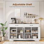 Sideboard Buffet Cabinet With Storage, 55.1" Large Kitchen Storage Sideboard With Drawers & Doors, Modern Wood Farmhouse Coffee Bar Cabinet, Buffet Table For Kitchen, Living Room, White, 55.1Inch