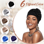 6 Pcs Cotton Chemo Turban Headwear Beanie for Women Soft Cancer Head Scarf Hats Elastic Covers Cap for Hair Loss Dark Color