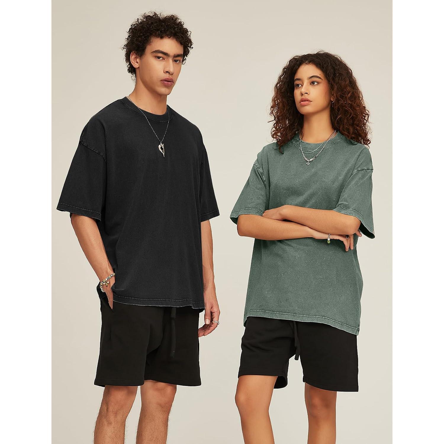 Flygo 3 Pack Men Oversized T Shirts Acid Washed Unisex Tee Loose Fit Short Sleeve Casual Streetwear Baggy Basic Tops