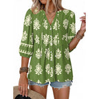 Womens Summer Tops Boho Floral Short Sleeve Button Down V Neck Peplum Babydoll Casual Loose Blouses Shirts