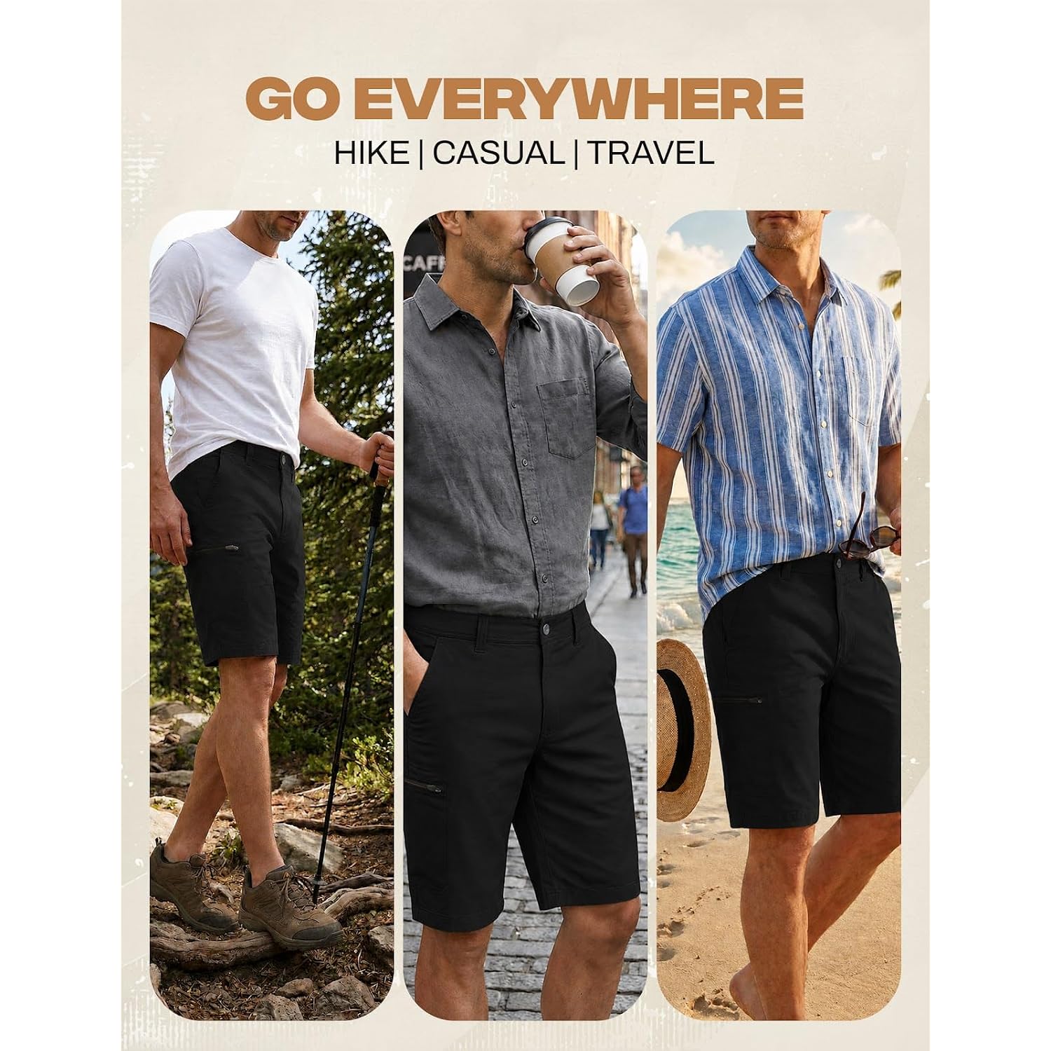 Weatherproof Vintage Mens Hiking Shorts, Quick Dry Lightweight Stretch Casual Shorts With Zipper Pockets