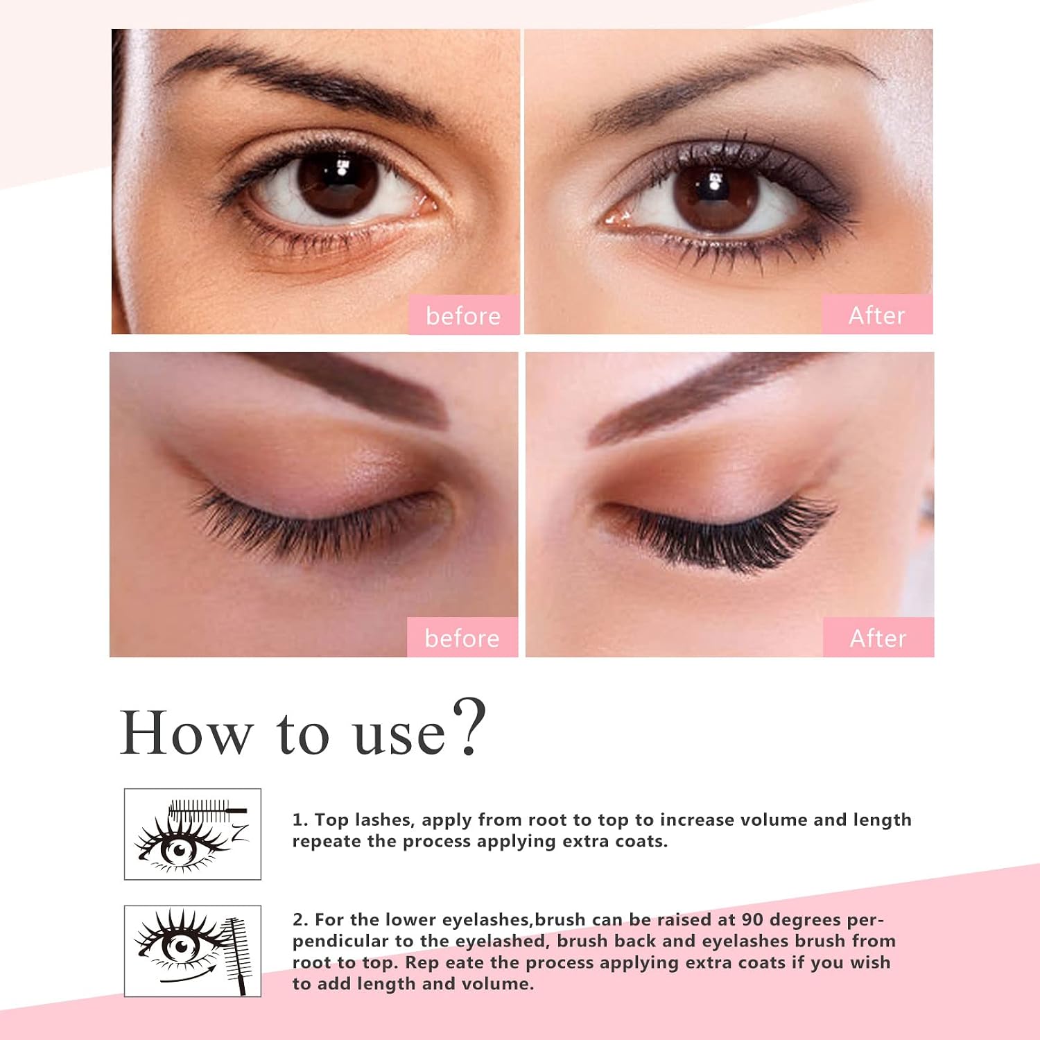 2 Pack 4D Silk Fiber Lash Mascara, Waterproof Very Black Long Lasting Mascara, Lengthening Lifting Multiplying Curling Natural Eyelash Primer Brush, Thickening Softer Lasting All Day, 2 Tube