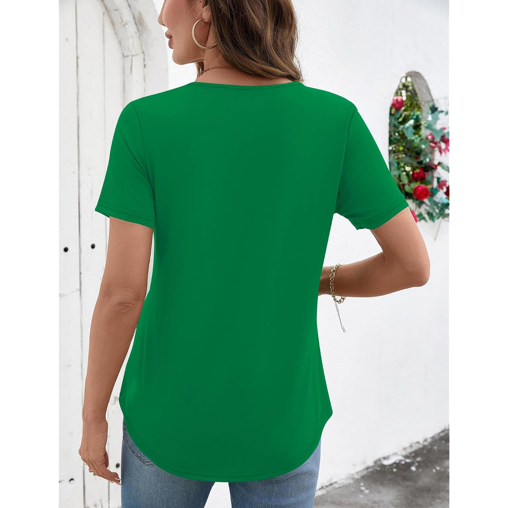 Lomon Womens Short Sleeve V Neck T Shirts Summer Tops Basic Tees Business Casual Blouses Trendy Fashion Clothes