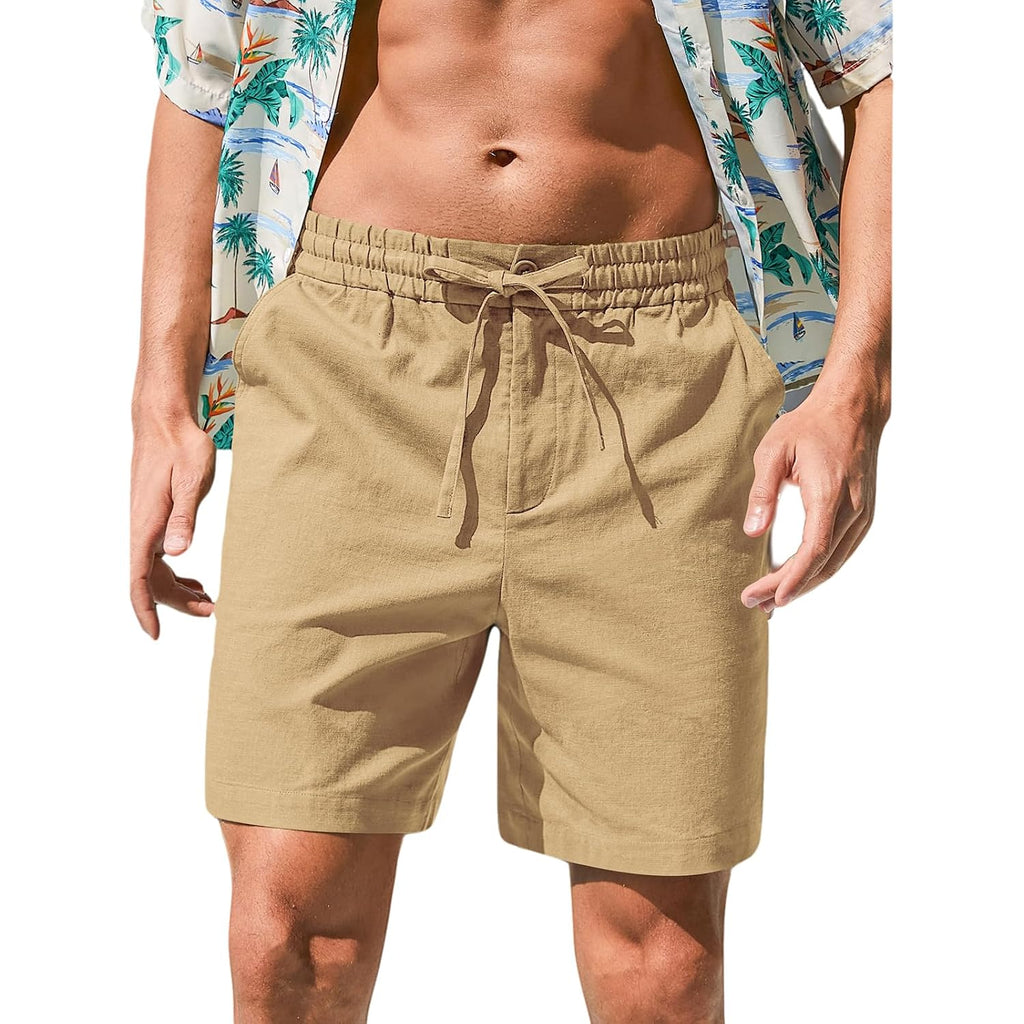 Rqp Mens Cotton Linen Shorts Casual Drawstring 7Inch Inseam Shorts Stretch Summer Beach Wear