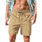 Rqp Mens Cotton Linen Shorts Casual Drawstring 7Inch Inseam Shorts Stretch Summer Beach Wear