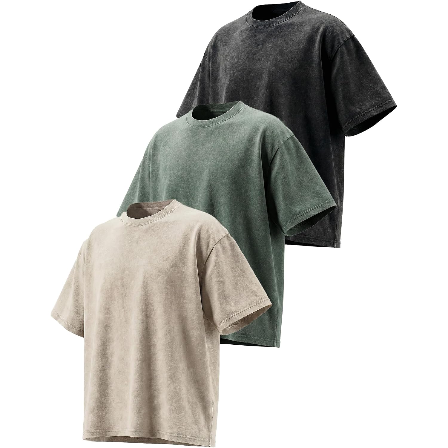 Men'S Oversized T-Shirts Heavyweight Cotton, Unisex Vintage Acid Wash Drop Shoulder Baggy Fit Tee Tops