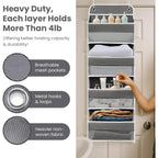 Over The Door Organizer With Lifetimewarranty, 4 Shelves & 4 Side Pockets, Large Storage Rack Holds 44Lb, Heavy-Duty Reinforced Mesh Shelf For Bathroom, Closet, Toy Organization, Shoes, Towels, Grey