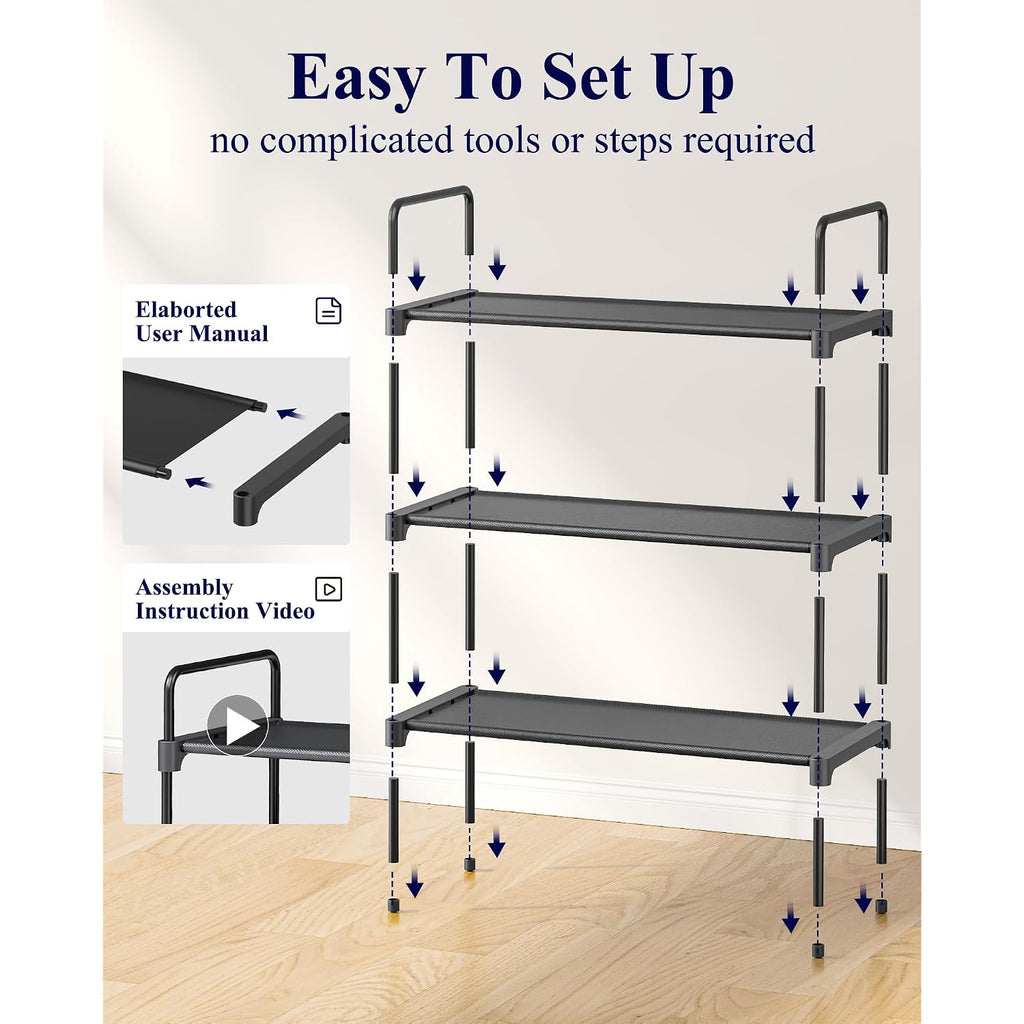 Kitsure Shoe Rack For Closet, Sturdy Shoe Storage For Entryway, Space-Saving Shoe Rack Small And Shoe Shelf, 27.6" Wide, Black