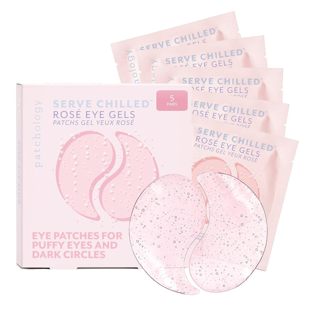 Patchology Serve Chilled Rosé Hydrating Under Eye Patches – Hyaluronic Acid & Antioxidant-Infused Eye Masks To Reduce Dark Circles, Puffiness & Fine Lines - Ideal Skincare Essentials (5 Pairs)