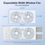 Shinic 3-Speeds Window Fan With 180°+90° Rotatable Fans, Manual Reversible, Vertical Window Fan With Rigid & Accordion Expanders, Width Adjustable (21.65" To 33.27"), Ideal For Home, Kitchen, Bedroom