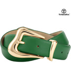 TRIWORKS Women Leather Belt with Gold Buckle Fashion Ladies Leather Waist Belt for Jeans Pants