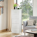 Somdot Tall Dresser For Bedroom With 5 Drawers, Storage Organizer Chest Of Drawers With Removable Fabric Bins For Closet Bedside Living Room Laundry Entryway Hallway, White Leather