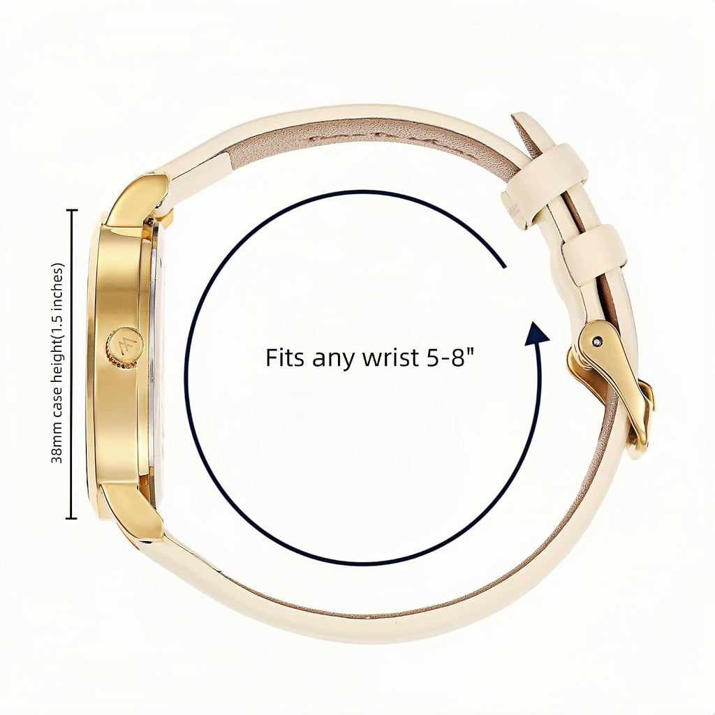 Maxi Crystal Womens Watch - Interchangeable Genuine Leather Band - Large Easy To Read Watch With Second Hand For Women, Nurses, Teachers Moms