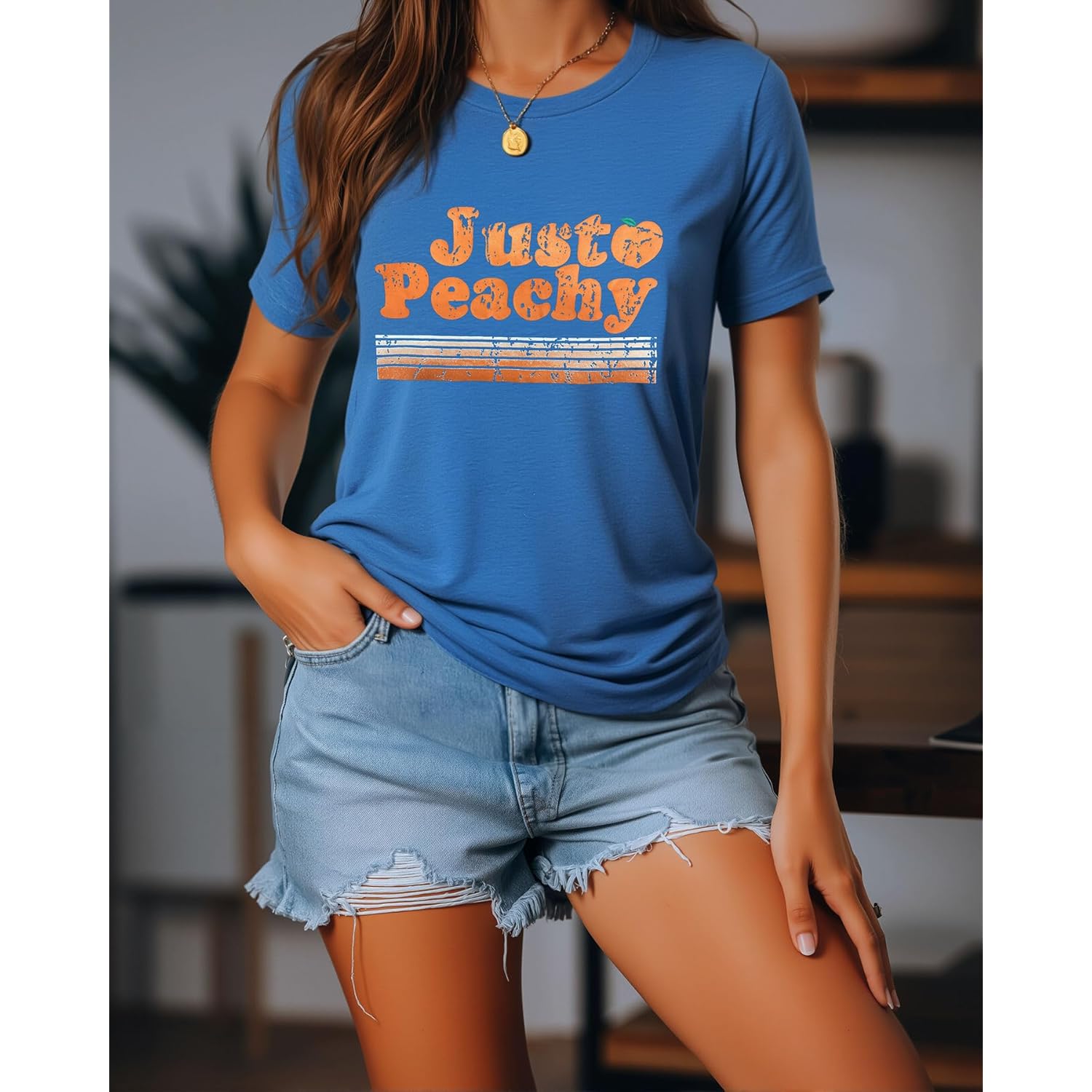 IRISGOD Womens Graphic Tees Casual Summer Short Sleeve Vintage T Shirts Tops 169 Peachy (Navy)