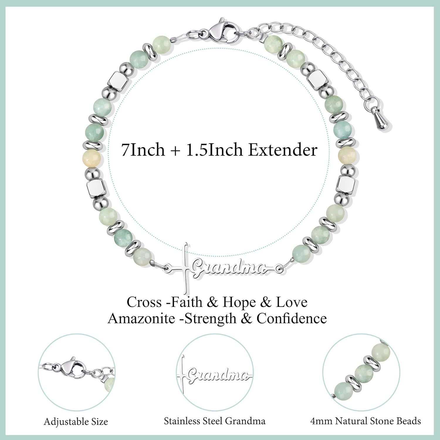 𝗚𝗶𝗳𝘁𝘀 𝗳𝗼𝗿 𝗪𝗼𝗺𝗲𝗻 𝗙𝗮𝗶𝘁𝗵 𝗖𝗿𝗼𝘀𝘀 𝗕𝗿𝗮𝗰𝗲𝗹𝗲𝘁 Mothers Day Birthday Graduation Gifts for Women Her, Natural Amazonite Colorful Imperial Jasper Infinity Love Heart Bracelets for Women