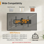 Perlegear Corner Tv Wall Mount Long Arm Tv Mount Bracket For 37-75 Inch Tvs-Full Motion Wall Mount With 32.37” Extension & Swivel Articulating Arm & Tilt, Max Vesa 600X400Mm, Holds Up To 100 Lbs