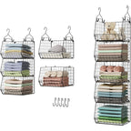 X-Cosrack 5 Tier Closet Hanging Organizer, Clothes Hanging Shelves With 4 Hanging Hooks 5 S Hooks, Wire Storage Basket Bins, For Clothing Sweaters Shoes Handbags Clutches Accessories Patent Design