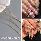 12 Strips Metal Chain Nail Art Charms, 3D Gold Silver Dark Gray Nail Chains Punk Alloy Nail Rivets Jewelry for Women Gothic Manicure Accessories DIY Crafts Decorations