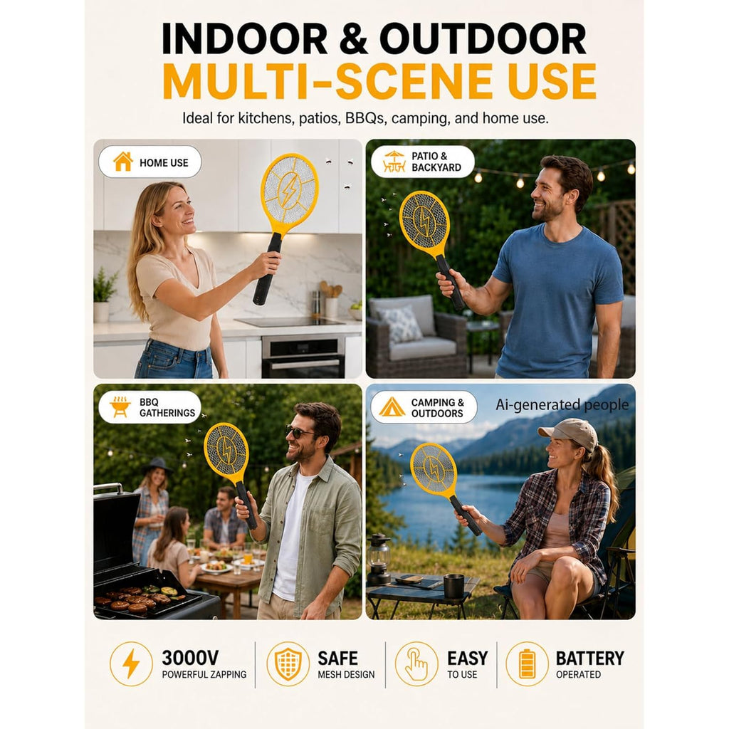 Electric Fly Swatter 2 Pack, Handheld Bug Zapper Racket | High Voltage Instant Kill For Mosquito & Insects, Battery Powered Mosquito Zapper For Home, Patio And Camping