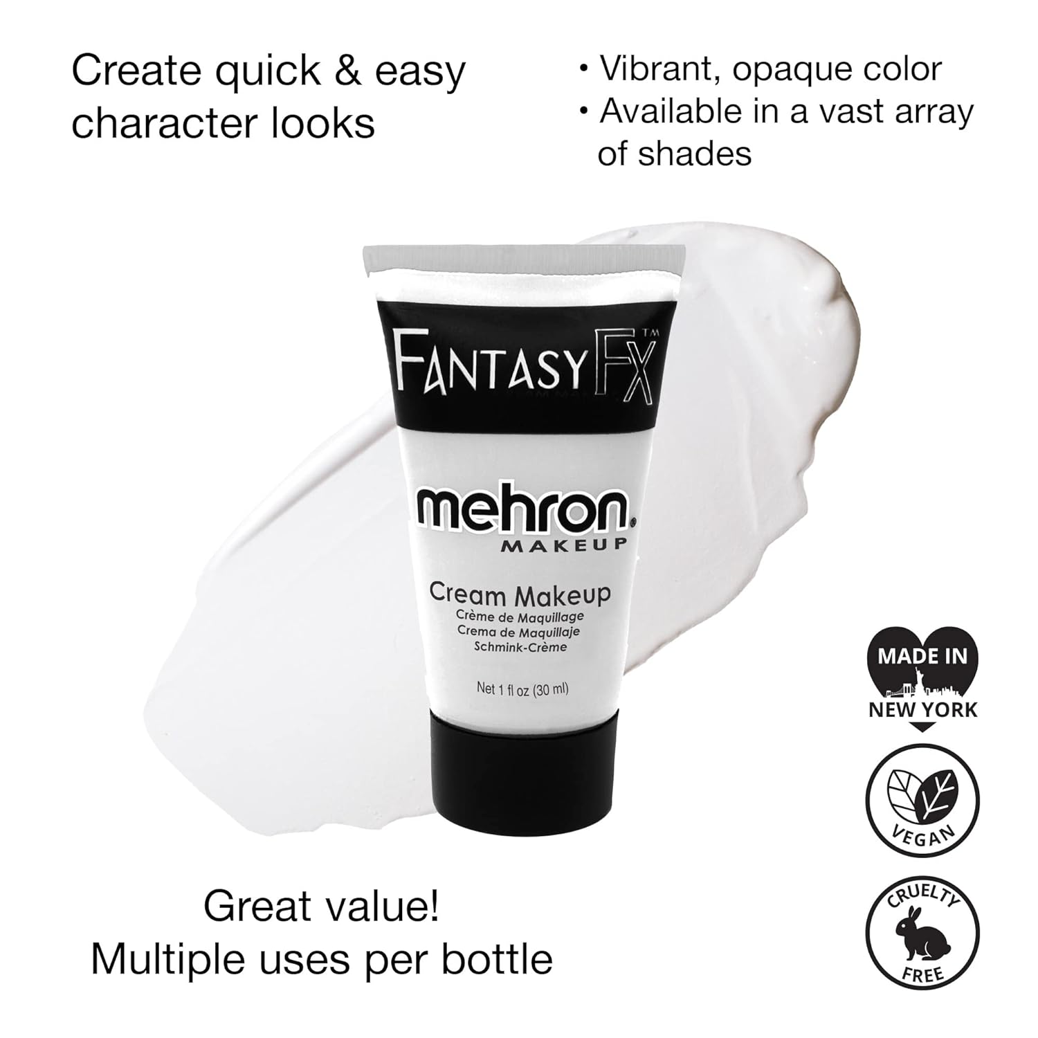 Mehron Makeup Fantasy FX Cream | Water Based Halloween Makeup | White Face & Body Paint For Adults 1 fl oz (30ml)