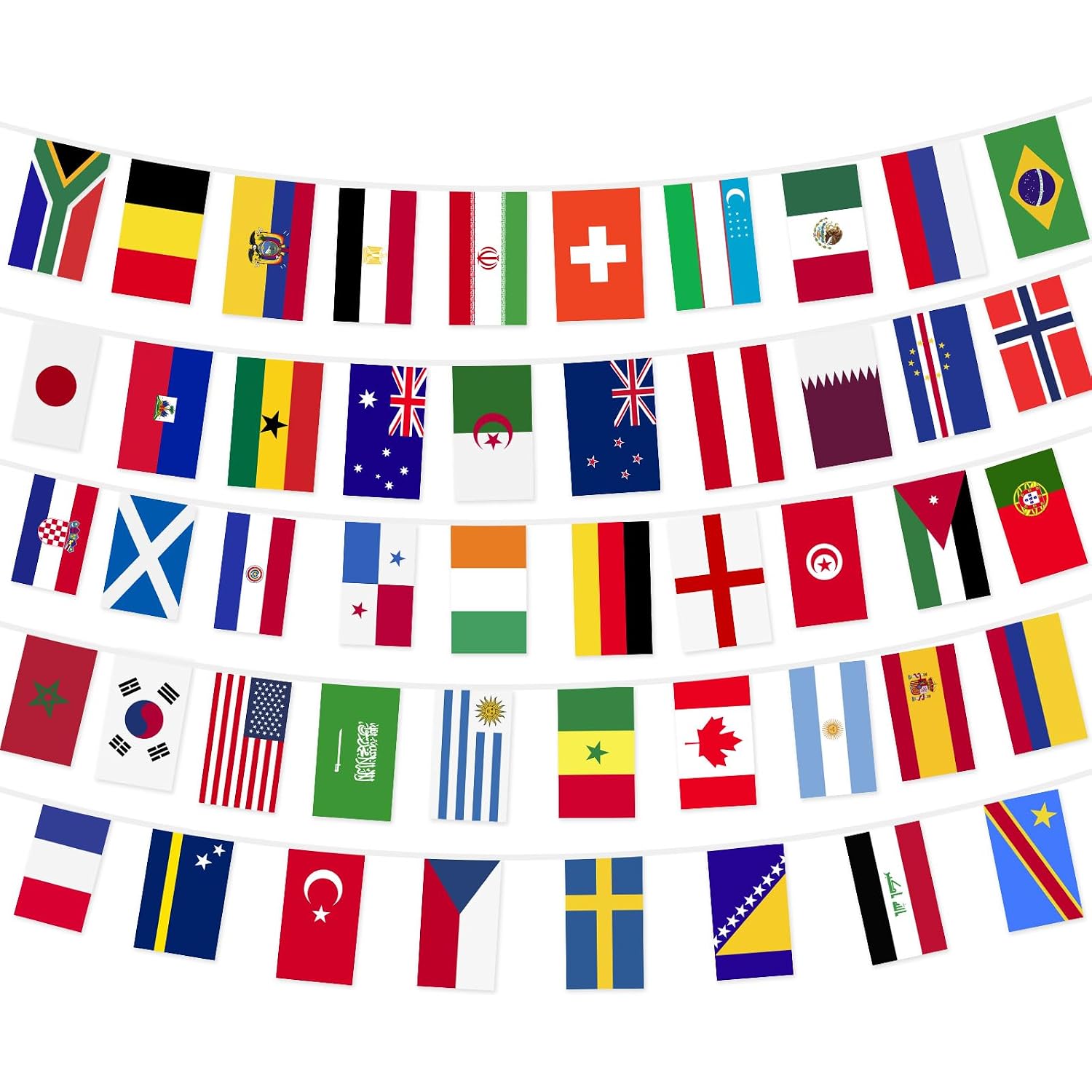 48 Countries Flags For World Cup 2026 Party Decorations, 47.5 Ft International Flags Banner, Polyester Double Sided For Sports Events, Indoor Outdoor Decorations (5.5 × 8.2 Inches)