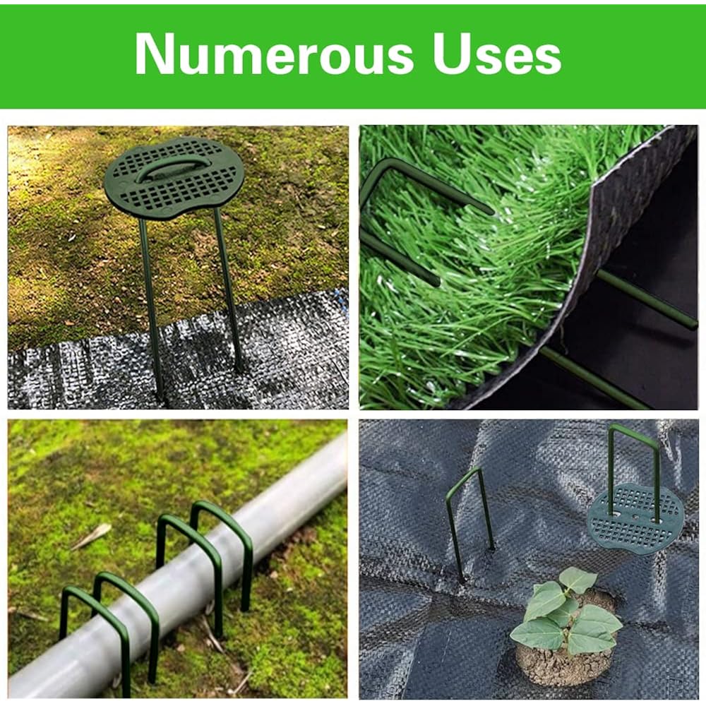 Bakulyor 50Pcs Green Artificial Turf Stakes Staples + 50Pcs Buffer Washer, 6 Inch 11 Gauge Landscape Staples, Galvanized Lawn Spikes, Heavy Duty Yard Ground Pin For Grass Weed Barrier Sod Fabric