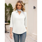 LOMON Womens 3/4 Sleeve Tops V Neck Cotton Linen Work Blouse Collared Shirts for Women Business Casual 2026
